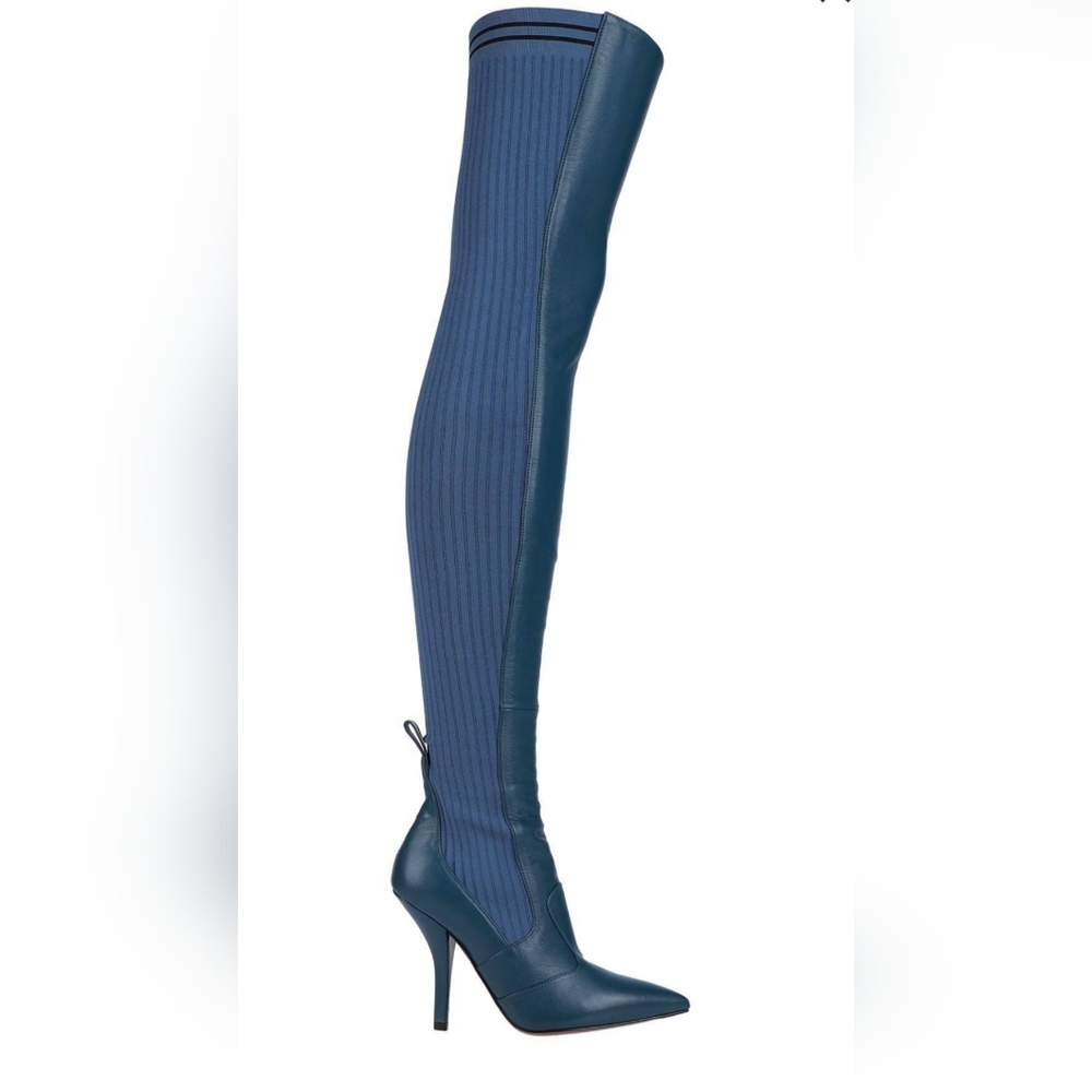 Fendi leather and stretch fabric glove high boots